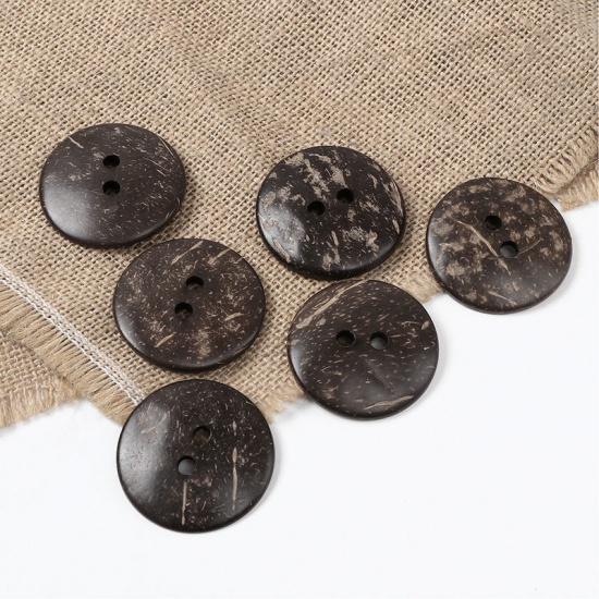 ココナッツの殻 縫製 ボタン 2つ穴 円形 ブラウン 4.4cm 直径、 20 個 の画像
