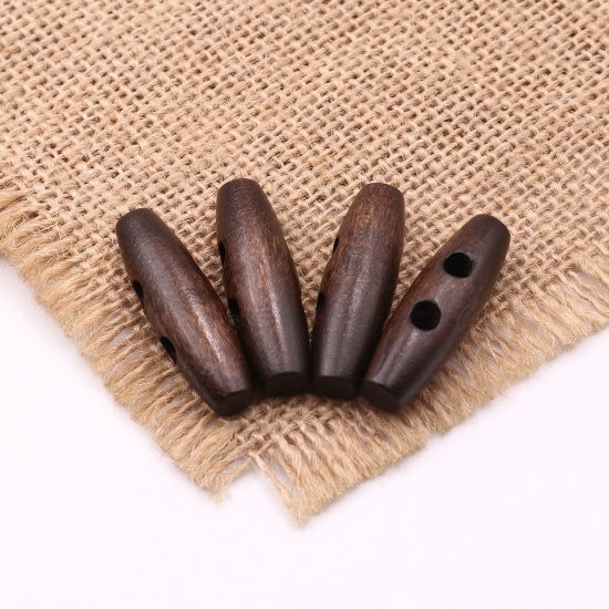 Picture of Wood Sewing Toggle Buttons 2 Holes Oval Dark Coffee 35mm(1 3/8") x 11mm(3/8"), 50 PCs