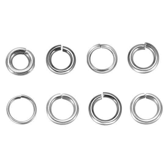 Picture of 304 Stainless Steel Open Jump Rings Findings Round Silver Tone 8mm( 3/8") Dia, 200 PCs