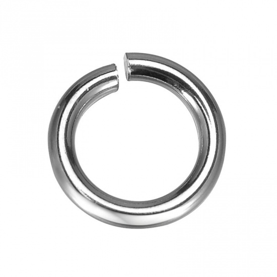 Picture of 304 Stainless Steel Open Jump Rings Findings Round Silver Tone 9mm( 3/8") Dia, 200 PCs