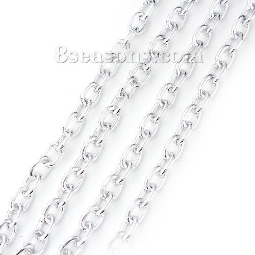 Picture of Aluminum Open Frosted Link Cable Chain Findings Silver Plated 10.5x8mm( 3/8" x 3/8"), 2 M