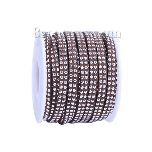 Picture of Velvet Faux Suede Jewelry Cord Rope Coffee With Hot Fix Rhinestone 5mm( 2/8"), 1 Roll (Approx 10 M/Roll)
