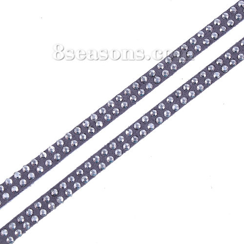 Picture of Velvet Faux Suede Jewelry Cord Rope Gray With Hot Fix Rhinestone 5mm( 2/8"), 1 Roll (Approx 10 M/Roll)
