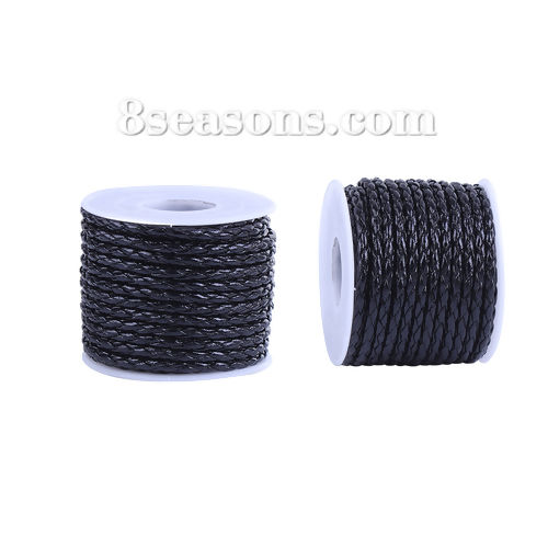 Picture of PU Leather Jewelry Braided Cord Black 3.5mm( 1/8"), 1 Roll (Approx 10 M/Roll)