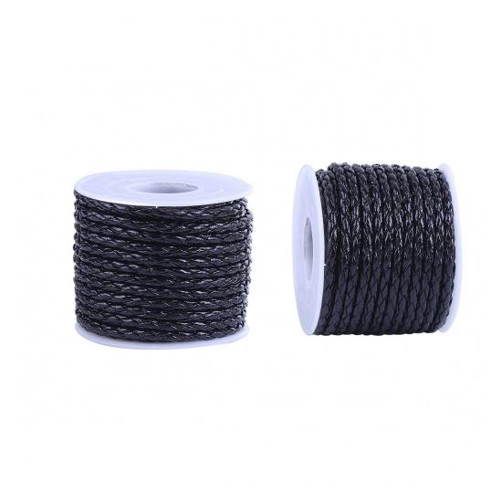 Picture of PU Leather Jewelry Braided Cord Black 3.5mm( 1/8"), 1 Roll (Approx 10 M/Roll)