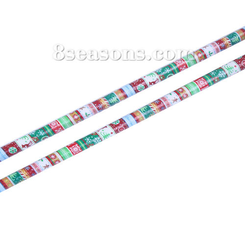 Picture of PU Leather Jewelry Cord Rope Multicolor Christmas Pattern 7mm( 2/8"), 1 Roll (Approx 20 M/Roll)