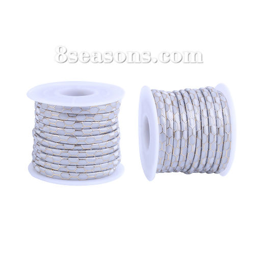 Picture of PU Leather Jewelry Cord Rope Silver Hexagon Pattern 5mm( 2/8"), 1 Roll (Approx 5 M/Roll)
