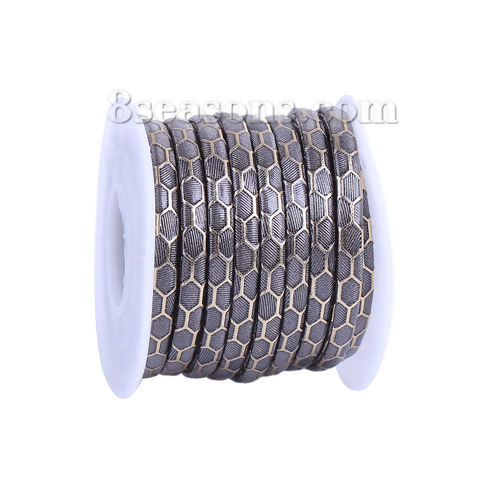Picture of PU Leather Jewelry Cord Rope Brown Hexagon Pattern 5mm( 2/8"), 1 Roll (Approx 5 M/Roll)