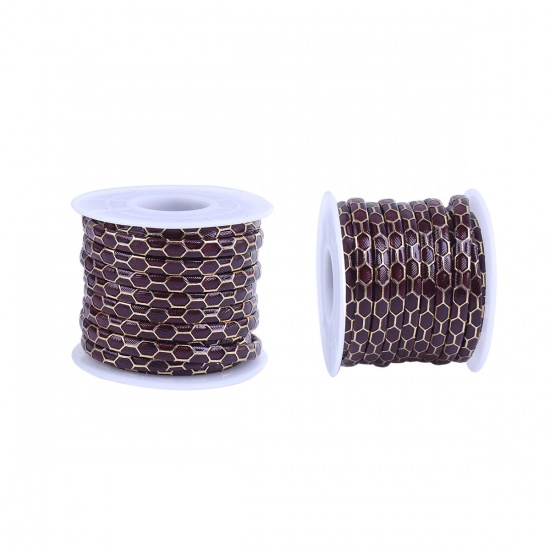 Picture of PU Leather Jewelry Cord Rope Brown Hexagon Pattern 5mm( 2/8"), 1 Roll (Approx 5 M/Roll)
