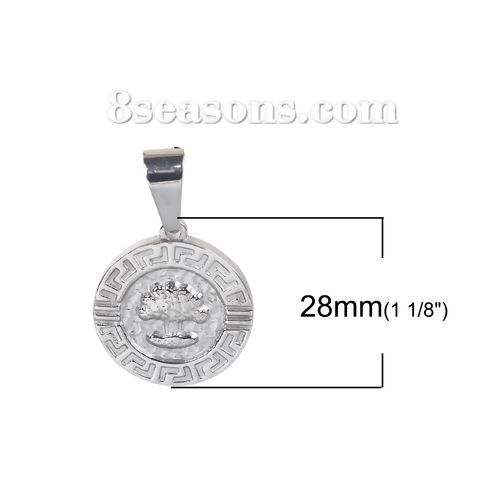 Picture of 304 Stainless Steel Blank Stamping Tags Pendants Round Tree Silver Tone One-sided Polishing 37mm x 24mm, 1 Piece