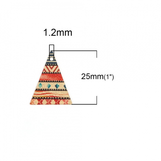 Picture of Brass Enamel Painting Charms Gold Plated Multicolor Triangle Stripe Sparkledust 25mm x 18mm, 10 PCs                                                                                                                                                           