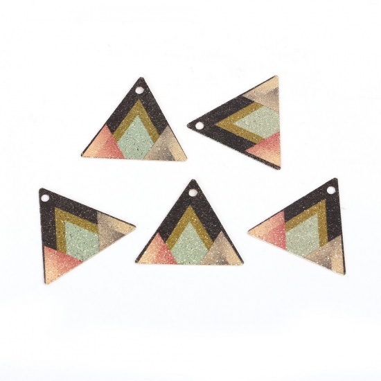 Picture of Brass Enamel Painting Charms Gold Plated Multicolor Triangle Sparkledust 22mm x 19mm, 10 PCs                                                                                                                                                                  