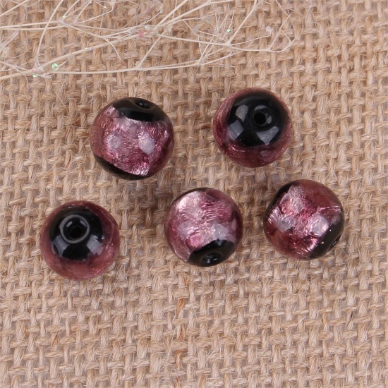 Picture of Lampwork Glass Beads Round Blue Foil About 10mm Dia, Hole: Approx 1.3mm, 3 PCs