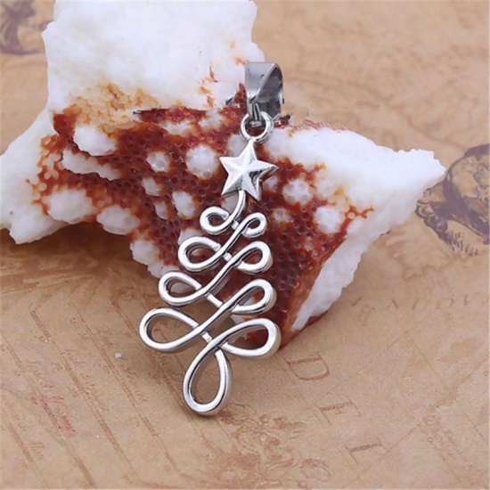 Immagine di 304 Acciaio Inossidabile Ciondoli Albero di Natale Tono Argento 42mm x 16mm, 1 Pz