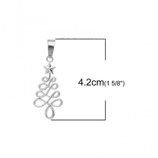 Immagine di 304 Acciaio Inossidabile Ciondoli Albero di Natale Tono Argento 42mm x 16mm, 1 Pz