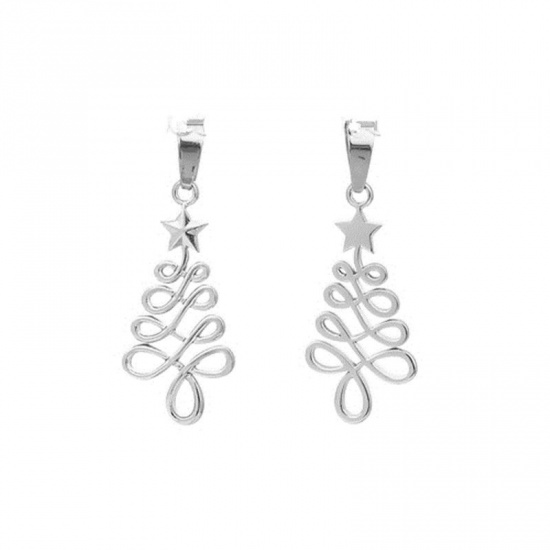 Immagine di 304 Acciaio Inossidabile Ciondoli Albero di Natale Tono Argento 42mm x 16mm, 1 Pz
