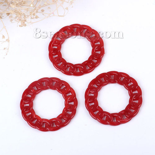 Picture of Acrylic Beads Circle Ring Red Marble Effect About 35mm Dia, Hole: Approx 19mm, 20 PCs