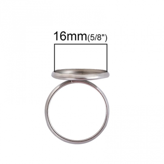 Picture of 304 Stainless Steel Adjustable Rings Round Silver Tone Cabochon Settings (Fits 12mm Dia.) 17.5mm( 6/8")(US size 7), 1 Piece