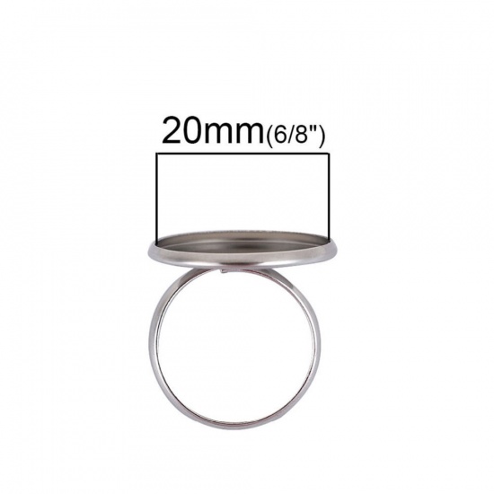 Picture of 304 Stainless Steel Unadjustable Rings Round Silver Tone Cabochon Settings (Fits 16mm Dia.) 17.5mm( 6/8")(US size 7), 1 Piece