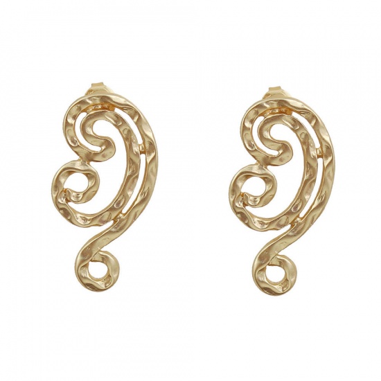 Picture of Zinc Based Alloy Boho Chic Ethnic Style Ear Post Stud Earrings Findings Spiral Matt Gold W/ Loop 29mm x 19mm, Post/ Wire Size: (20 gauge), 2 Pairs