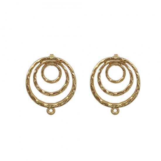 Picture of Zinc Based Alloy Boho Chic Ethnic Style Ear Post Stud Earrings Findings Spiral Matt Gold W/ Loop 29mm x 19mm, Post/ Wire Size: (20 gauge), 2 Pairs