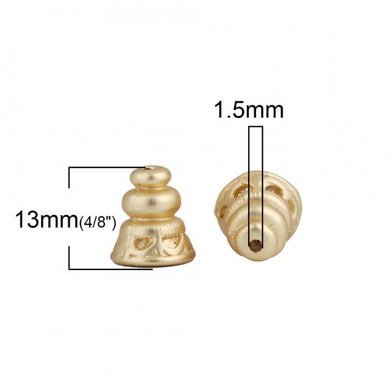 Immagine di Lega di Zinco Stile Bohemien Perle per Supporto di Nappa Cono Oro Opaco Circolo Disegno 15mm x 12mm, 5 Pz