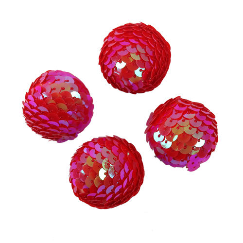 Picture of Foam Spacer Paillette Sequin Beads Ball Fuchsia AB Rainbow Color About 3.2cm Dia, Hole: Approx No Hole, 5 PCs