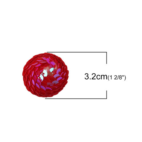 Picture of Foam Spacer Paillette Sequin Beads Ball Fuchsia AB Rainbow Color About 3.2cm Dia, Hole: Approx No Hole, 5 PCs