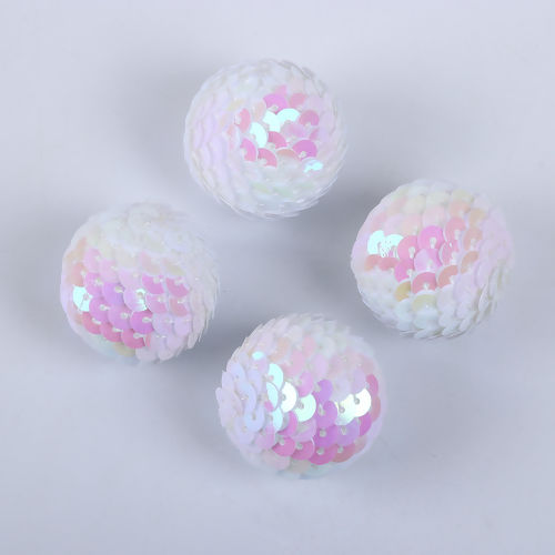 Picture of Foam Spacer Paillette Sequin Beads Ball White AB Rainbow Color About 31mm Dia, Hole: Approx No Hole, 5 PCs