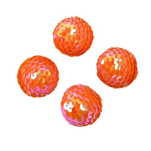 Picture of Foam Spacer Paillette Sequin Beads Ball Orange AB Rainbow Color About 32mm Dia, Hole: Approx No Hole, 5 PCs