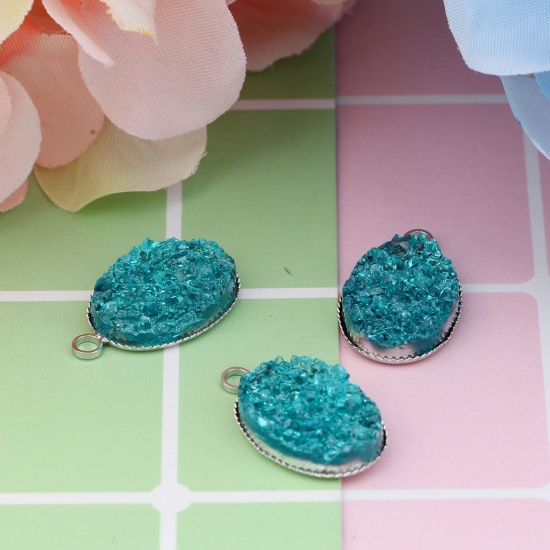 Imagen de Latón & Resina Druzy/ Drusy Colgantes Charms Óvalo Plata Antigua Lila AB Color 22mm x 14mm, 15 Unidades