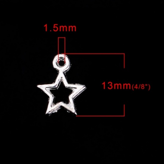 亜鉛合金 チャーム 五芒星 銀メッキ 13mmx 10mm、 100 個 の画像