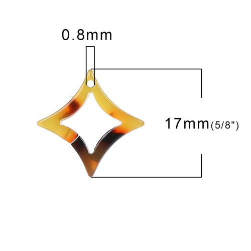 アセチ酢酸樹脂アセテートアクリルアセタール大理石 チャーム 菱形 琥珀色 17mm x 17mm、 20 個 の画像