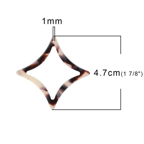 Picture of Acetic Acid Resin Acetate Acrylic Acetimar Marble Pendants Rhombus Black Light Beige 47mm x 47mm, 5 PCs