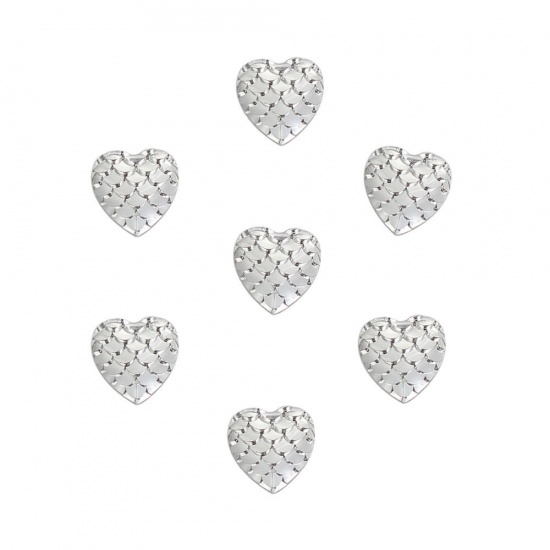 Picture of Resin Mermaid Fish/ Dragon Scale Dome Seals Cabochon Heart Silver 12mm( 4/8") x 12mm( 4/8"), 100 PCs