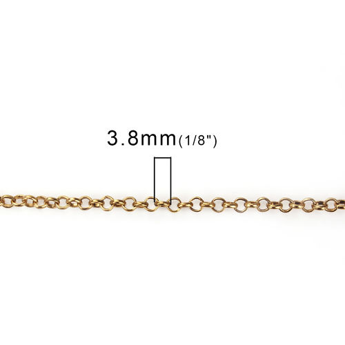 Picture of Iron Based Alloy Rolo Chain Findings Gold Tone Antique Gold 3.8mm( 1/8"), 5 M