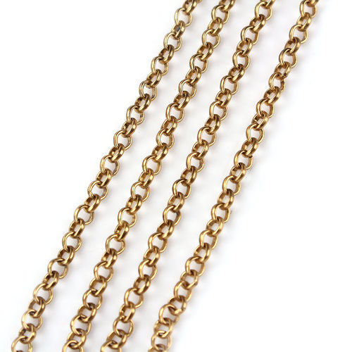 Picture of Iron Based Alloy Rolo Chain Findings Gold Tone Antique Gold 3.8mm( 1/8"), 5 M