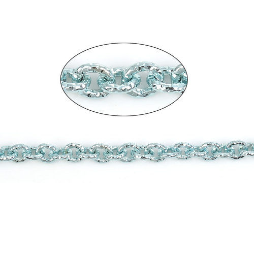 Imagen de Aluminio Abierto Textura Cable Cadena Cruz Accesorios Azul Claro 7x6mm, 5 M
