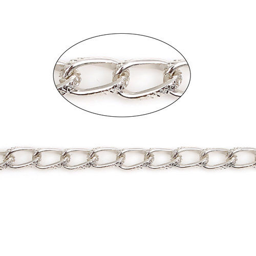 Picture of Aluminum Open Twisted Link Curb Chain Findings Silver Tone 10x5.5mm( 3/8" x 2/8"), 5 M