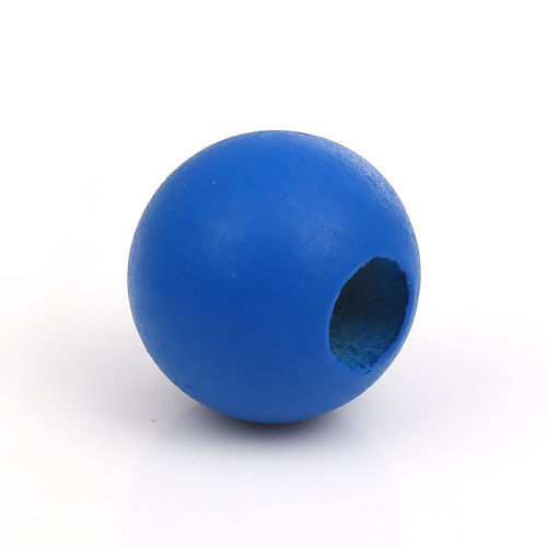 Picture of Hinoki Wood Spacer Beads Ball Blue About 25mm - 24mm Dia., Hole: Approx 9mm, 20 PCs