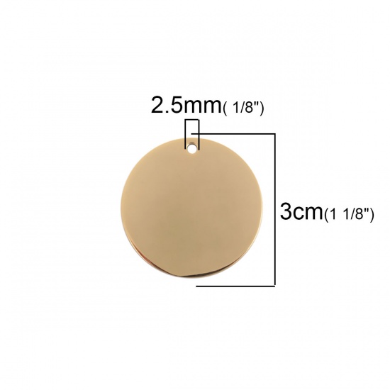 Immagine di 3 Pz Acciaio Inossidabile Etichette di Stampaggio Vuote Ciondoli Tondo Oro Placcato Lucidatura su Entrambi i Lati 30mm Dia