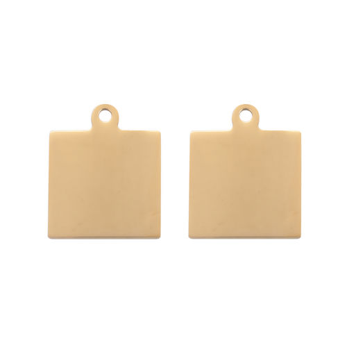 Picture of 3 PCs Stainless Steel Blank Stamping Tags Charms Square Gold Plated Double-sided Polishing 25mm x 20mm