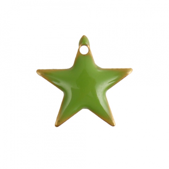 Picture of Brass Enamelled Sequins Charms Pentagram Star Unplated White Enamel 12mm( 4/8") x 11mm( 3/8"), 10 PCs                                                                                                                                                         