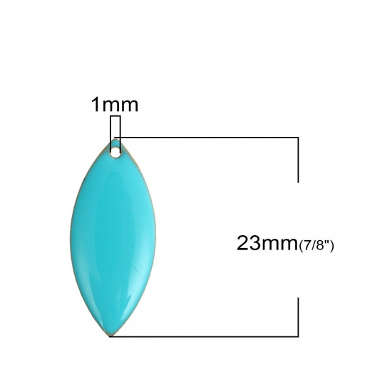 Picture of Brass Enamelled Sequins Charms Unplated Skyblue Marquise Enamel 23mm x 10mm, 10 PCs                                                                                                                                                                           