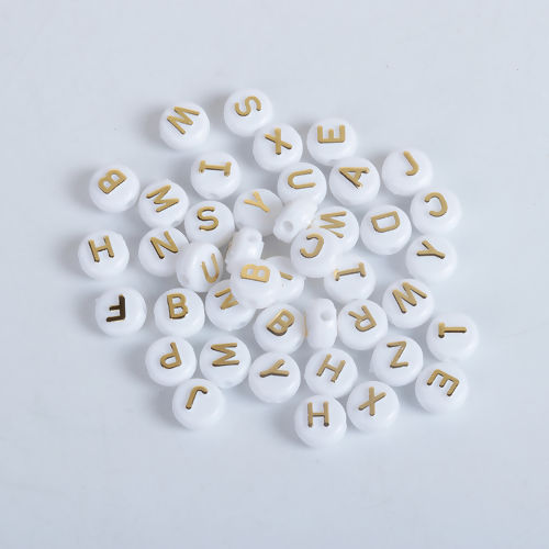 Image de Perles en Acrylique Rond Blanc Initial Alphabet/ Lettre au Hasard 10mm Dia, Taille de Trou: 2.1mm, 200 Pcs