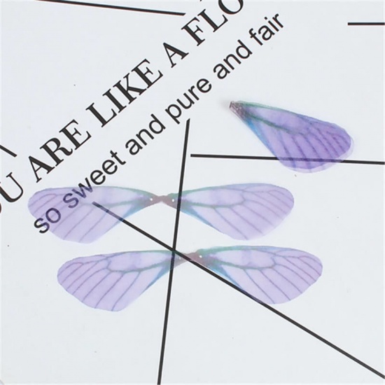 Picture of Organza Ethereal Butterfly For DIY & Craft Yellow Dragonfly Animal Wing Transparent 85mm(3 3/8") x 17mm( 5/8"), 20 PCs