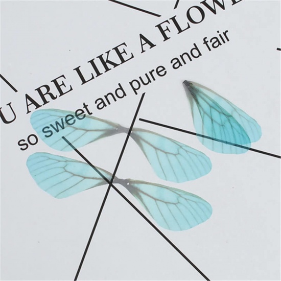 Picture of Organza Ethereal Butterfly For DIY & Craft Green Blue Dragonfly Animal Wing Transparent 85mm(3 3/8") x 17mm( 5/8"), 20 PCs