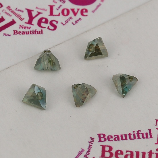 Picture of Glass Beads Triangle Smoke Yellow AB Rainbow Color Faceted About 4.5mm x 3mm, Hole: Approx 0.7mm, 40 PCs