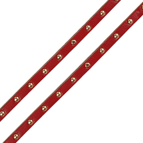 Picture of PU Leather Jewelry Cord Rope Wine Red Round Rivet 5mm( 2/8"), 3 M