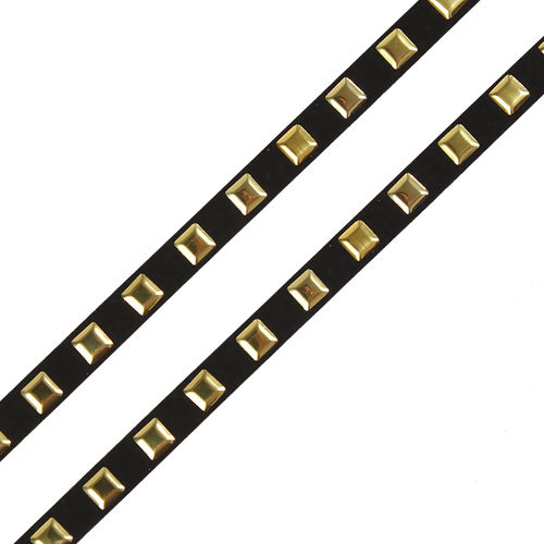 Picture of Velvet Faux Suede Jewelry Cord Rope Black Square Rivet 7mm( 2/8"), 5 M